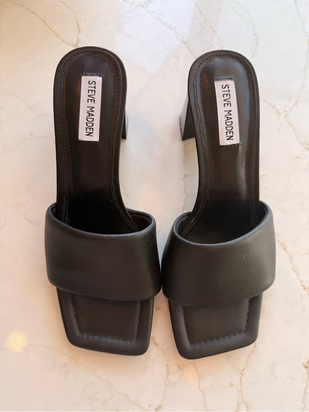 Steve Madden Black Padded Wide-Band Block Heel Mules - Picture 3 of 6